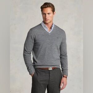 Polo Ralph Lauren Pima Cotton V neck Pullover Charcoal Grey 2 LT
